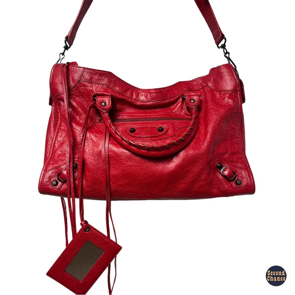 BALENCIAGA RED LEATHER CLASSIC CITY MOTORCYCLE BAG